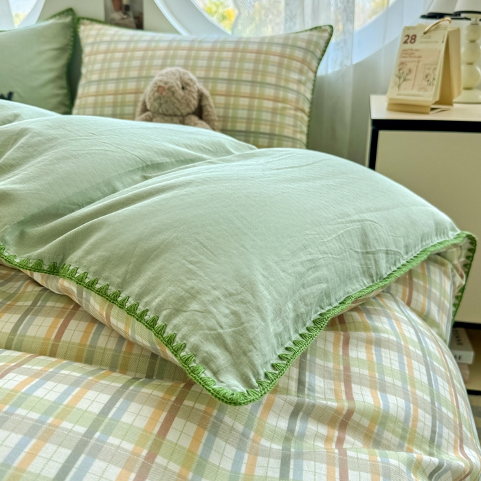 91家纺网 家纺一手货源 找家纺 恋佳居 2026新款A类全棉有氧双层纱印花毛巾绣贝壳边四件套 第五大道