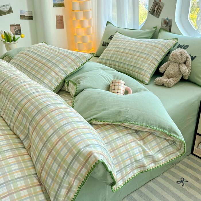 91家纺网 家纺一手货源 找家纺 恋佳居 2026新款A类全棉有氧双层纱印花毛巾绣贝壳边四件套 第五大道