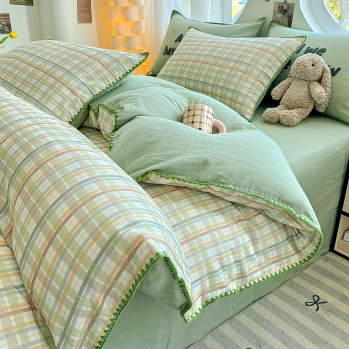 91家纺网 家纺一手货源 找家纺 恋佳居 2026新款A类全棉有氧双层纱印花毛巾绣贝壳边四件套 第五大道