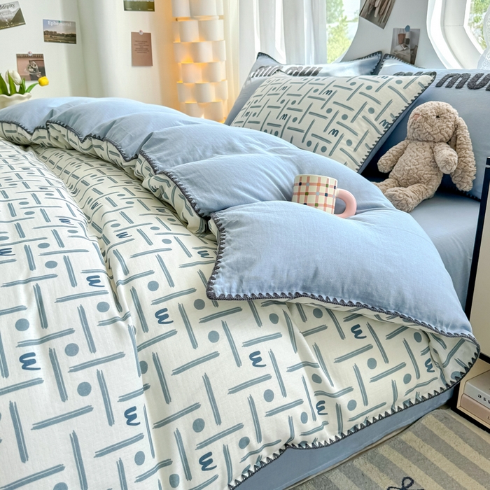 91家纺网 家纺一手货源 找家纺 恋佳居 2026新款A类全棉有氧双层纱印花毛巾绣贝壳边四件套 矿野