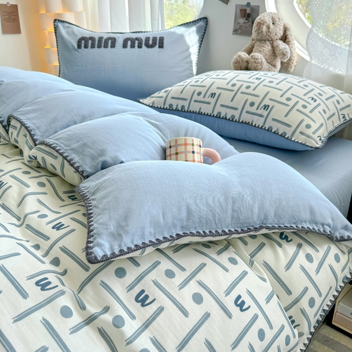 91家纺网 家纺一手货源 找家纺 恋佳居 2026新款A类全棉有氧双层纱印花毛巾绣贝壳边四件套 矿野