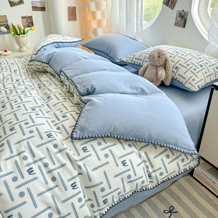 91家纺网 家纺一手货源 找家纺 恋佳居 2026新款A类全棉有氧双层纱印花毛巾绣贝壳边四件套 矿野