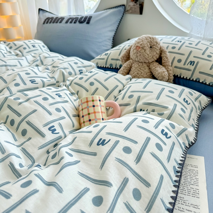 91家纺网 家纺一手货源 找家纺 恋佳居 2026新款A类全棉有氧双层纱印花毛巾绣贝壳边四件套 矿野