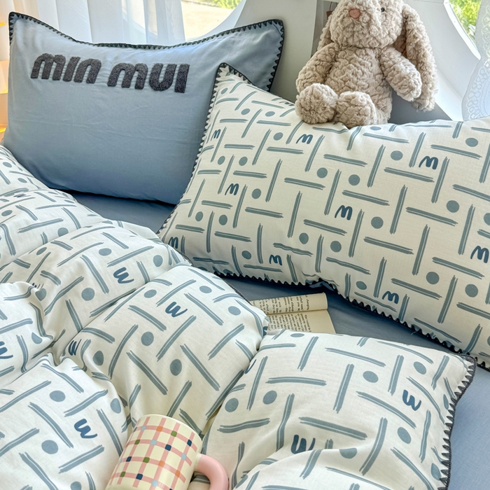 91家纺网 家纺一手货源 找家纺 恋佳居 2026新款A类全棉有氧双层纱印花毛巾绣贝壳边四件套 矿野