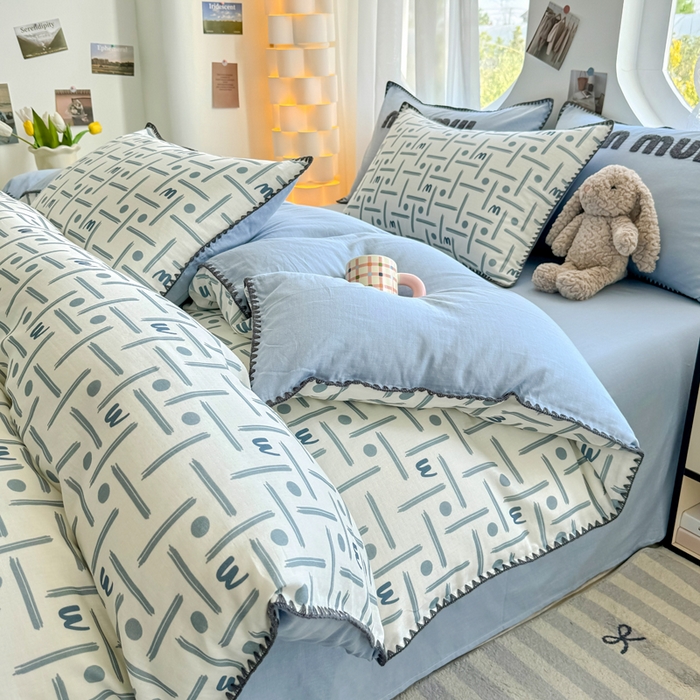 91家纺网 家纺一手货源 找家纺 恋佳居 2026新款A类全棉有氧双层纱印花毛巾绣贝壳边四件套 矿野