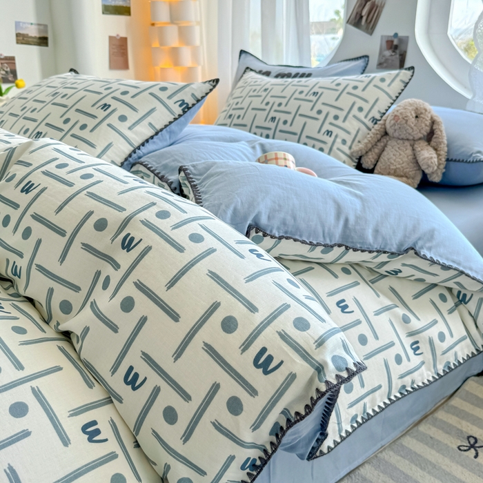 91家纺网 家纺一手货源 找家纺 恋佳居 2026新款A类全棉有氧双层纱印花毛巾绣贝壳边四件套 矿野