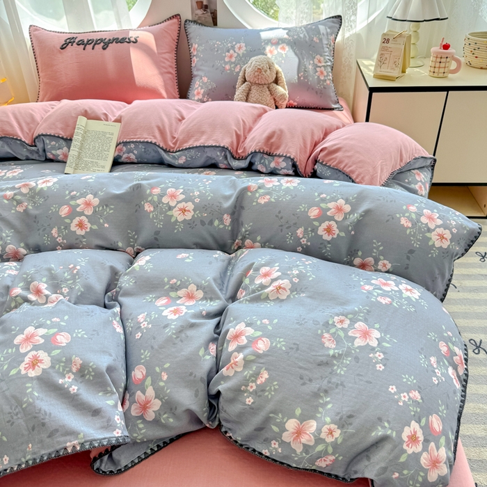 91家纺网 家纺一手货源 找家纺 恋佳居 2026新款A类全棉有氧双层纱印花毛巾绣贝壳边四件套 佩里斯庄园