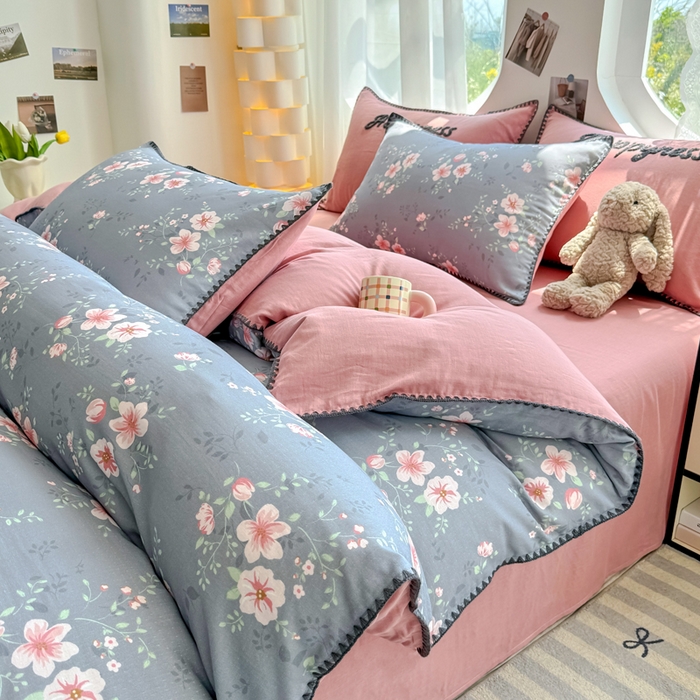 91家纺网 家纺一手货源 找家纺 恋佳居 2026新款A类全棉有氧双层纱印花毛巾绣贝壳边四件套 佩里斯庄园