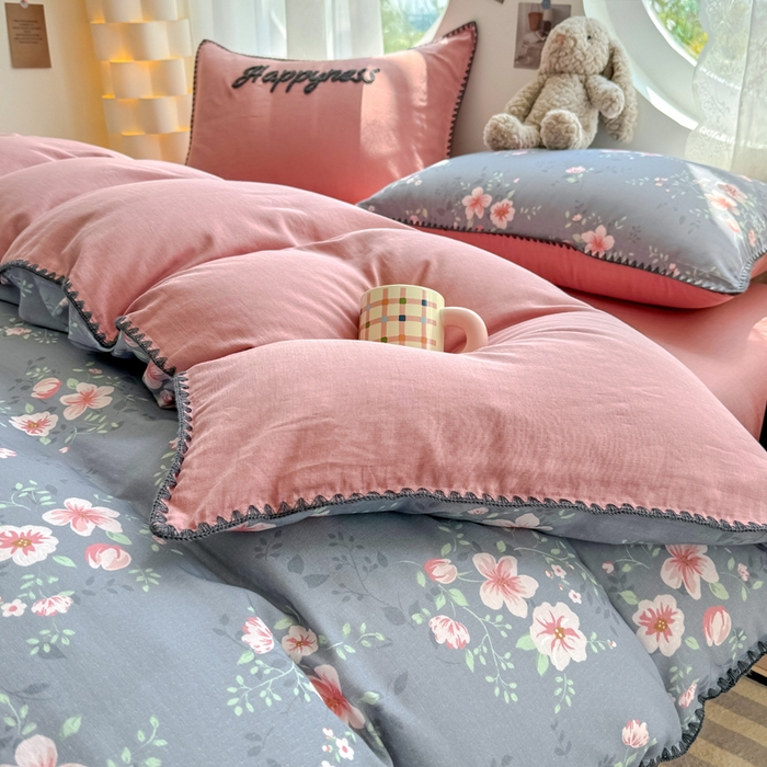 91家纺网 家纺一手货源 找家纺 恋佳居 2026新款A类全棉有氧双层纱印花毛巾绣贝壳边四件套 佩里斯庄园