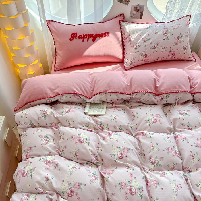 91家纺网 家纺一手货源 找家纺 恋佳居 2026新款A类全棉有氧双层纱印花毛巾绣贝壳边四件套 午后红茶