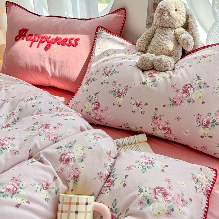 91家纺网 家纺一手货源 找家纺 恋佳居 2026新款A类全棉有氧双层纱印花毛巾绣贝壳边四件套 午后红茶