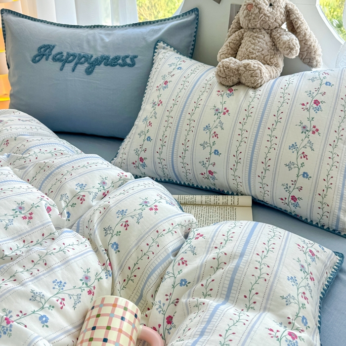 91家纺网 家纺一手货源 找家纺 恋佳居 2026新款A类全棉有氧双层纱印花毛巾绣贝壳边四件套 小岛游春