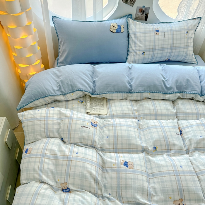 91家纺网 家纺一手货源 找家纺 恋佳居 2026新款A类全棉有氧双层纱印花毛巾绣贝壳边四件套 星光苏打