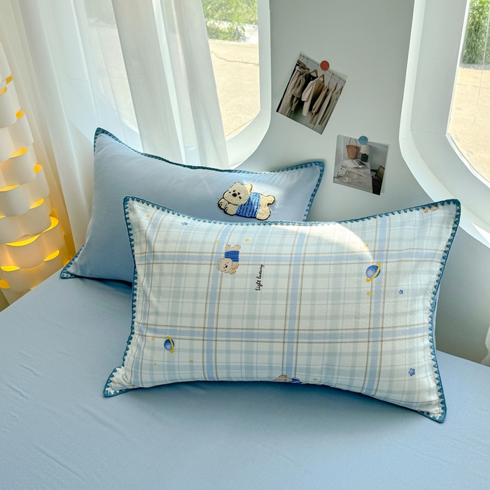 91家纺网 家纺一手货源 找家纺 恋佳居 2026新款A类全棉有氧双层纱印花毛巾绣贝壳边四件套 星光苏打