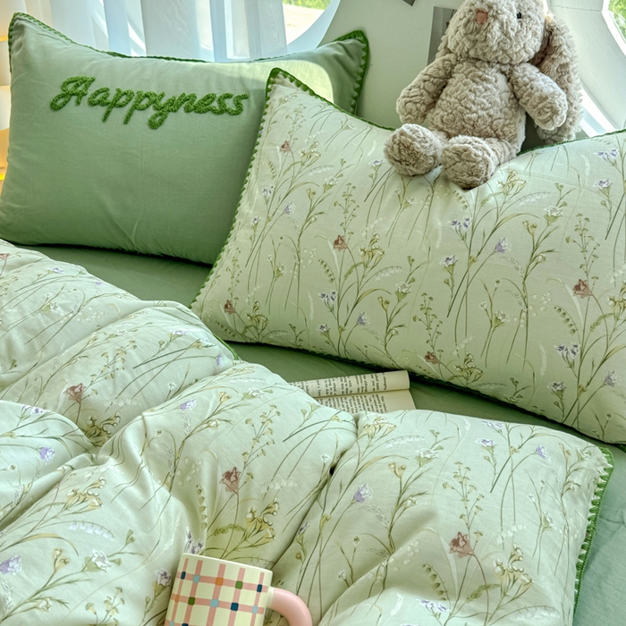 91家纺网 家纺一手货源 找家纺 恋佳居 2026新款A类全棉有氧双层纱印花毛巾绣贝壳边四件套 旖阁