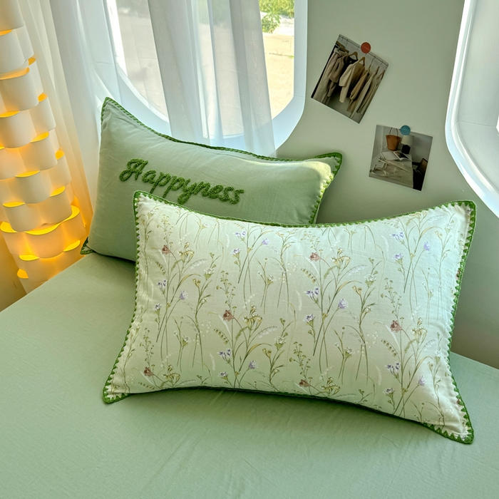 91家纺网 家纺一手货源 找家纺 恋佳居 2026新款A类全棉有氧双层纱印花毛巾绣贝壳边四件套 旖阁