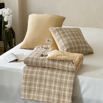 多米家居 2025新款全棉水洗棉抱枕被 星辰-黄