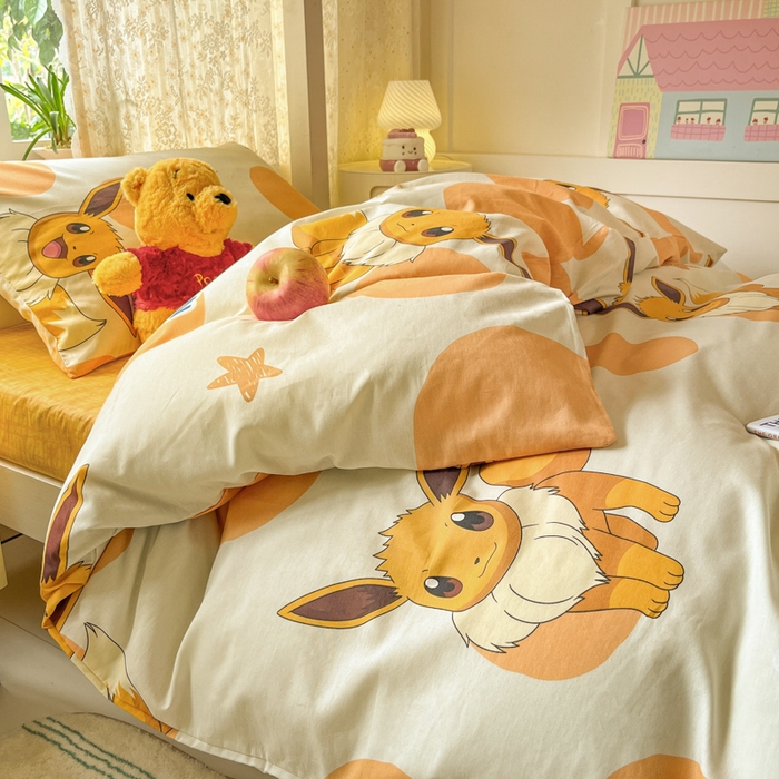 91家纺网 家纺一手货源 找家纺 金爱家 2025新款宝可梦正版授权纯棉卡通皮卡丘学生宿舍三件套四件套系列 棉宝可梦-泡泡伊布