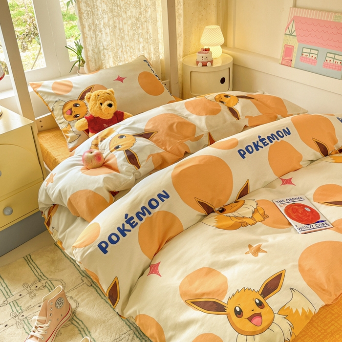 91家纺网 家纺一手货源 找家纺 金爱家 2025新款宝可梦正版授权纯棉卡通皮卡丘学生宿舍三件套四件套系列 棉宝可梦-泡泡伊布