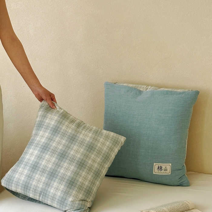 91家纺网 家纺一手货源 找家纺 多米家居 2025新款全棉水洗棉抱枕被 极光-绿