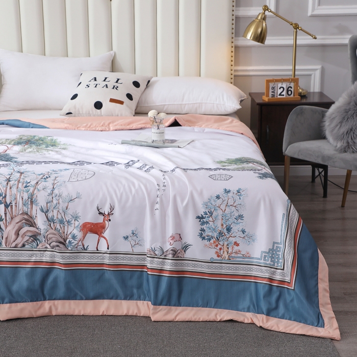 91家纺网 家纺一手货源 找家纺 贝兰仙奴 2025新款水洗天丝大中国风版夏被 梦回江南