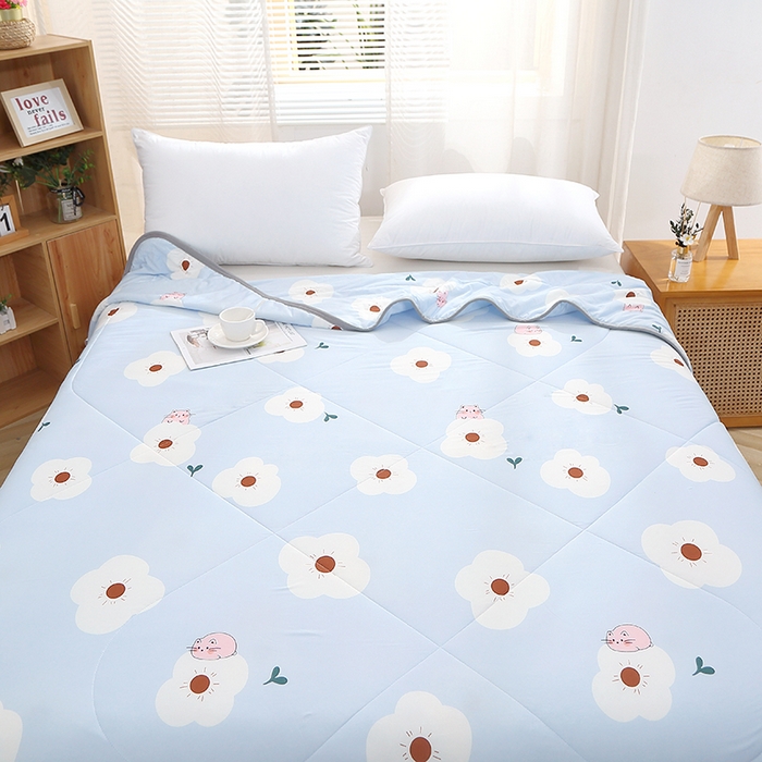 91家纺网 家纺一手货源 找家纺 贝兰仙奴 2025新款针织棉夏被 花与猫蓝