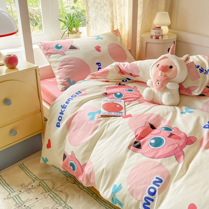 91家纺网 家纺一手货源 找家纺 金爱家 2025新款宝可梦正版授权纯棉卡通皮卡丘学生宿舍三件套四件套系列 棉宝可梦-蝴蝶结胖丁