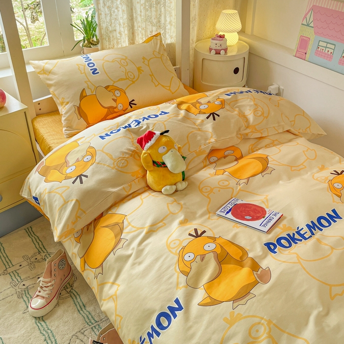 91家纺网 家纺一手货源 找家纺 金爱家 2025新款宝可梦正版授权纯棉卡通皮卡丘学生宿舍三件套四件套系列 棉宝可梦-奶黄可达鸭