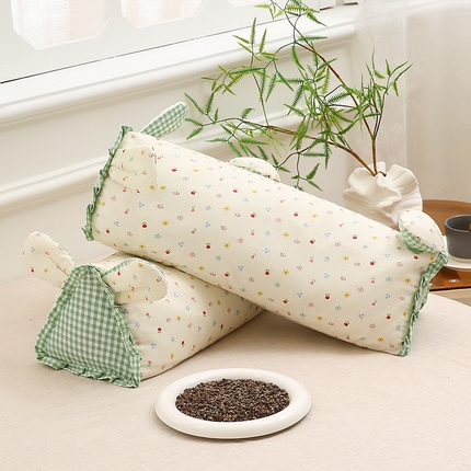 梦叶草 2025新款全棉双层纱萌兔荞麦枕芯护颈枕头50*16*16cm（±2cm） 萌兔荞麦枕-花语轻盈