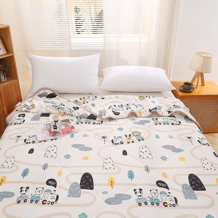 91家纺网 家纺一手货源 找家纺 贝兰仙奴 2025新款针织棉夏被 动物火车