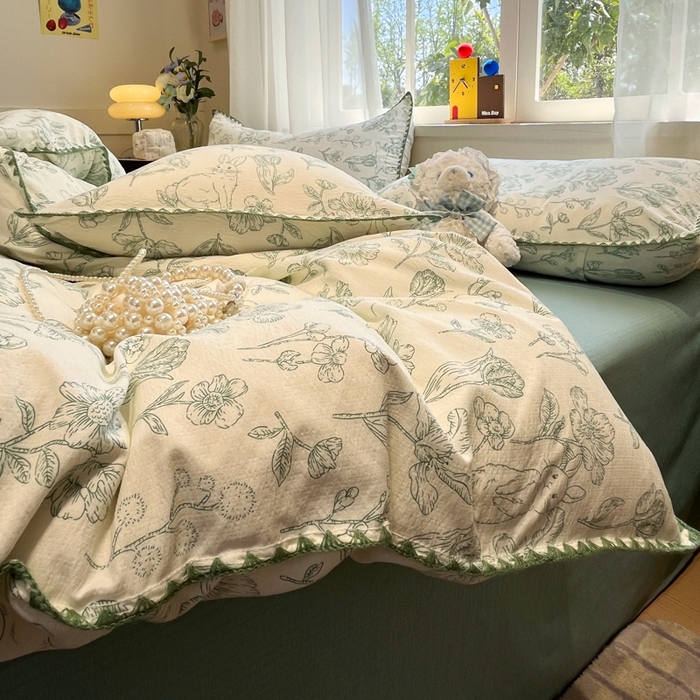 91家纺网 家纺一手货源 找家纺 （总）罗亿家纺 2025新款韩系云感纱贝壳边四件套(提供买家秀)