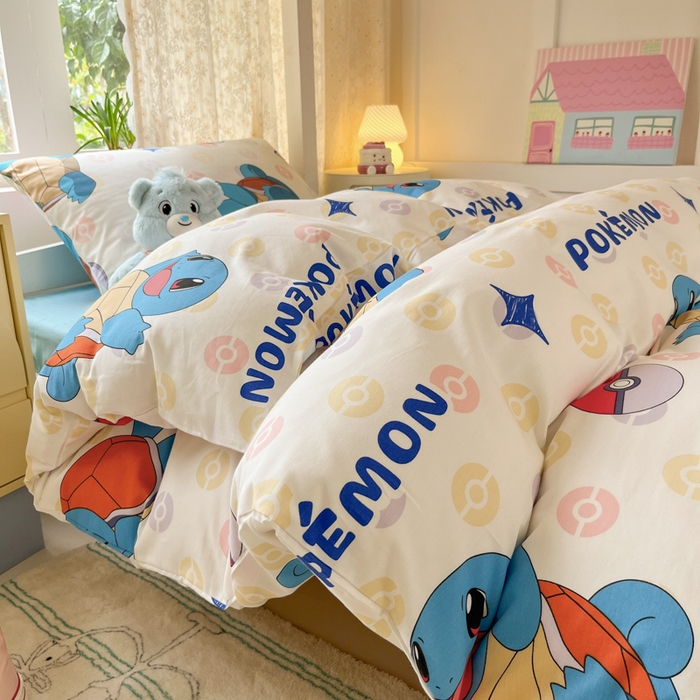 91家纺网 家纺一手货源 找家纺 金爱家 2025新款宝可梦正版授权纯棉卡通皮卡丘学生宿舍三件套四件套系列 棉宝可梦-欢快杰尼龟