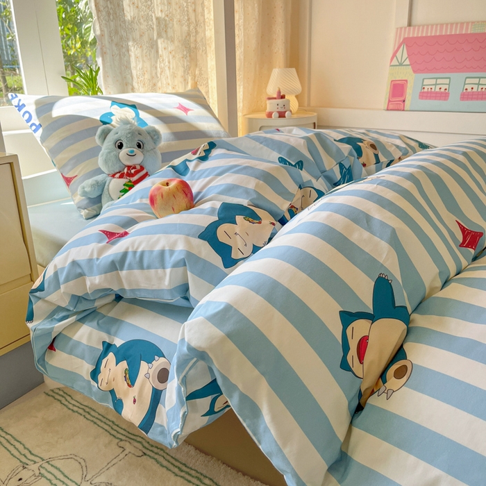 91家纺网 家纺一手货源 找家纺 金爱家 2025新款宝可梦正版授权纯棉卡通皮卡丘学生宿舍三件套四件套系列 棉宝可梦-蓝条卡比兽