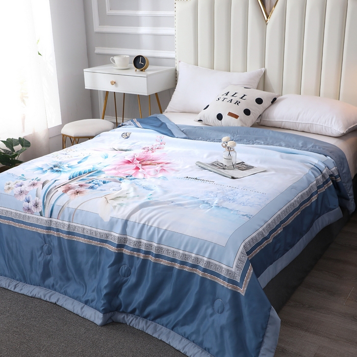 91家纺网 家纺一手货源 找家纺 贝兰仙奴 2025新款水洗天丝大中国风版夏被 花香满园