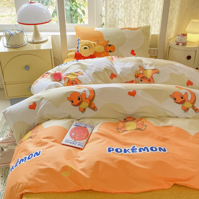91家纺网 家纺一手货源 找家纺 金爱家 2025新款宝可梦正版授权纯棉卡通皮卡丘学生宿舍三件套四件套系列 棉宝可梦-开心喷火龙