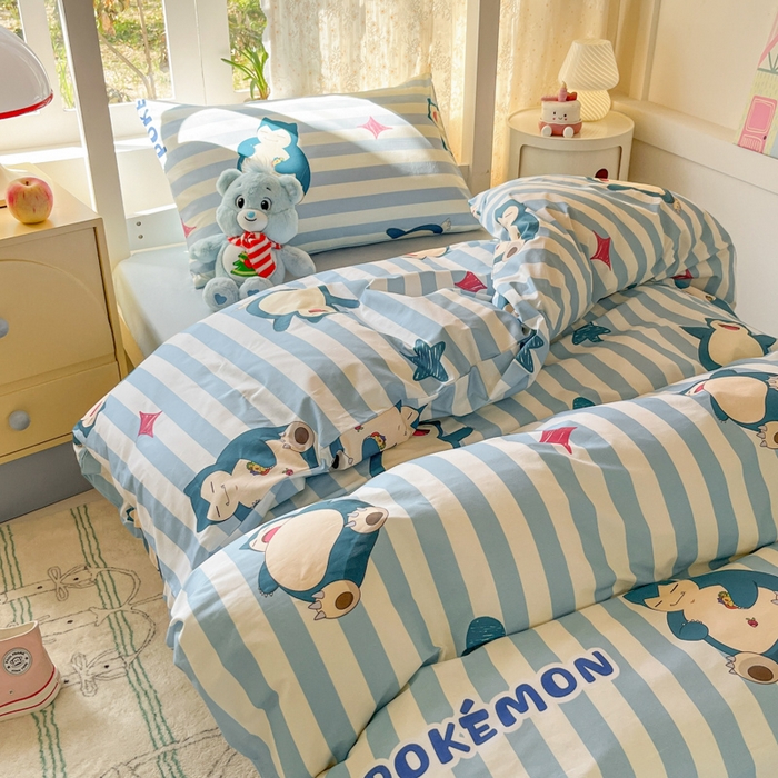 91家纺网 家纺一手货源 找家纺 金爱家 2025新款宝可梦正版授权纯棉卡通皮卡丘学生宿舍三件套四件套系列 棉宝可梦-蓝条卡比兽