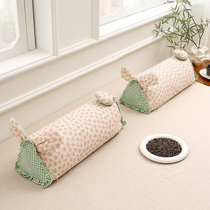 91家纺网 家纺一手货源 找家纺 梦叶草 2025新款全棉双层纱萌兔荞麦枕芯护颈枕头50*16*16cm（±2cm） 萌兔荞麦枕-粉色汐语