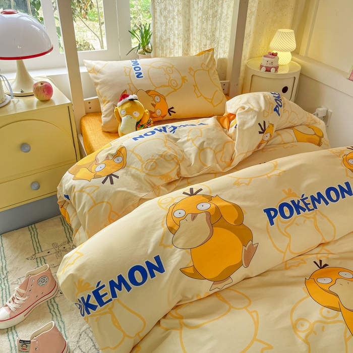 91家纺网 家纺一手货源 找家纺 金爱家 2025新款宝可梦正版授权纯棉卡通皮卡丘学生宿舍三件套四件套系列 棉宝可梦-奶黄可达鸭