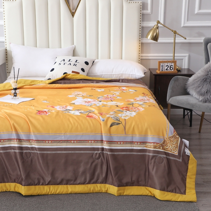 91家纺网 家纺一手货源 找家纺 贝兰仙奴 2025新款水洗天丝大中国风版夏被 富贵花开黄