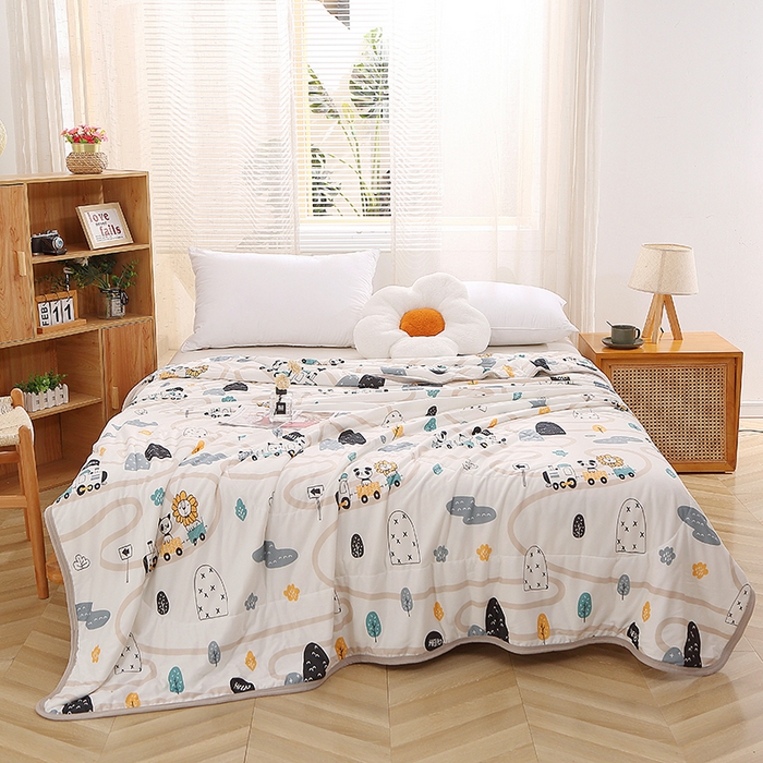 91家纺网 家纺一手货源 找家纺 贝兰仙奴 2025新款针织棉夏被 动物火车