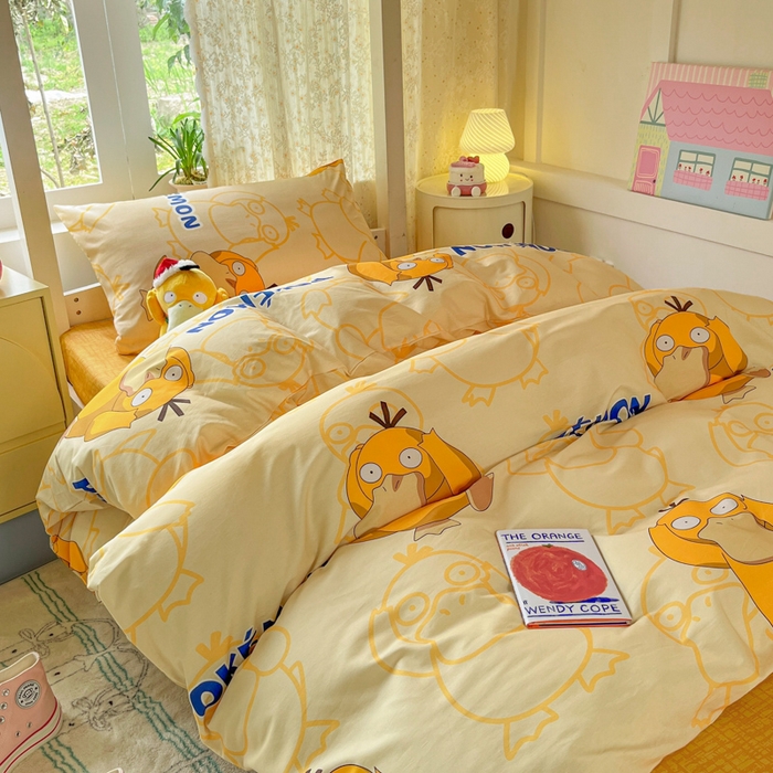 91家纺网 家纺一手货源 找家纺 金爱家 2025新款宝可梦正版授权纯棉卡通皮卡丘学生宿舍三件套四件套系列 棉宝可梦-奶黄可达鸭