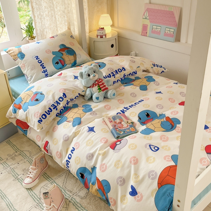 91家纺网 家纺一手货源 找家纺 金爱家 2025新款宝可梦正版授权纯棉卡通皮卡丘学生宿舍三件套四件套系列 棉宝可梦-欢快杰尼龟