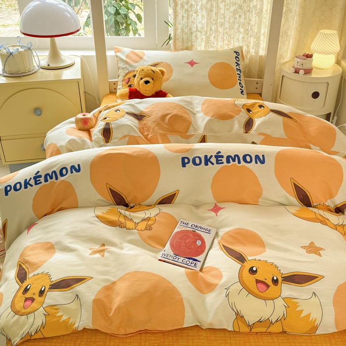 91家纺网 家纺一手货源 找家纺 金爱家 2025新款宝可梦正版授权纯棉卡通皮卡丘学生宿舍三件套四件套系列 棉宝可梦-泡泡伊布
