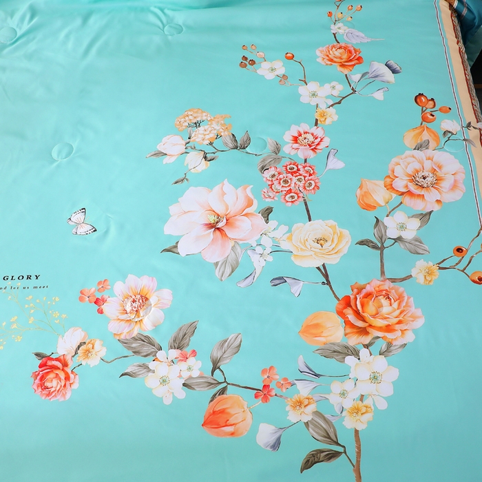 91家纺网 家纺一手货源 找家纺 贝兰仙奴 2025新款水洗天丝大中国风版夏被 富贵花开绿