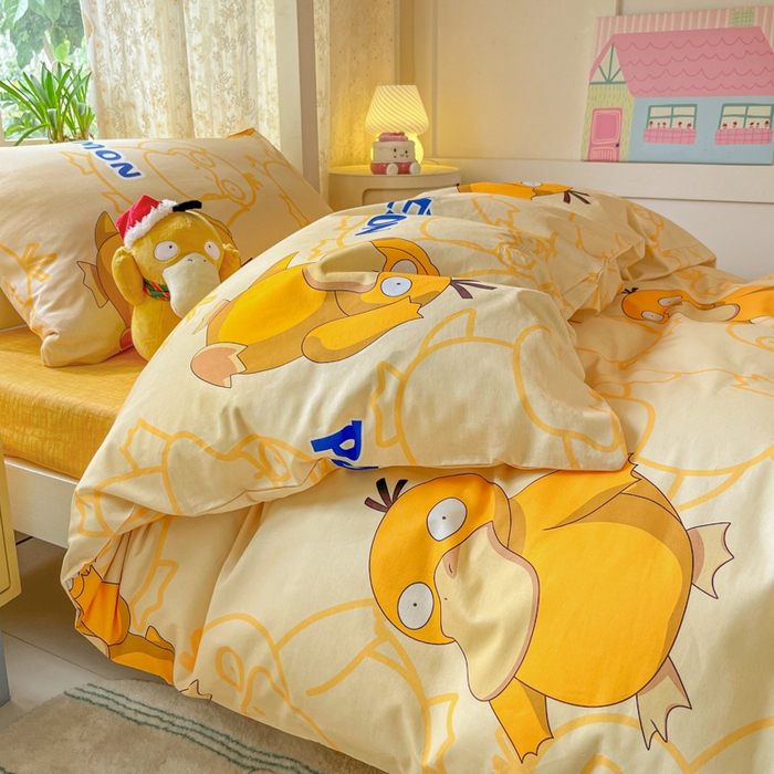 91家纺网 家纺一手货源 找家纺 金爱家 2025新款宝可梦正版授权纯棉卡通皮卡丘学生宿舍三件套四件套系列 棉宝可梦-奶黄可达鸭