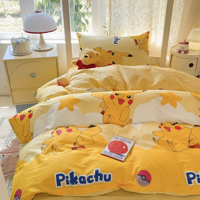 91家纺网 家纺一手货源 找家纺 （总）金爱家 2025新款宝可梦正版授权纯棉卡通皮卡丘学生宿舍三件套四件套系列