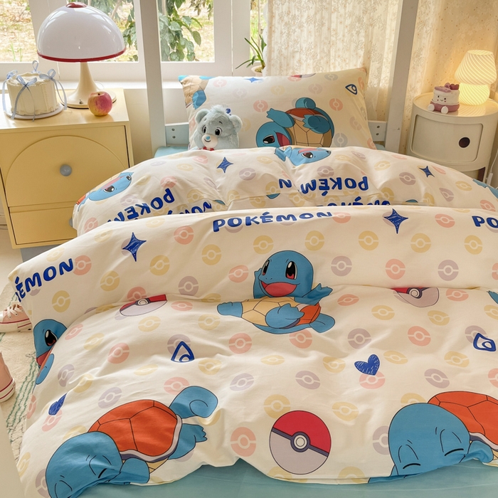 91家纺网 家纺一手货源 找家纺 金爱家 2025新款宝可梦正版授权纯棉卡通皮卡丘学生宿舍三件套四件套系列 棉宝可梦-欢快杰尼龟