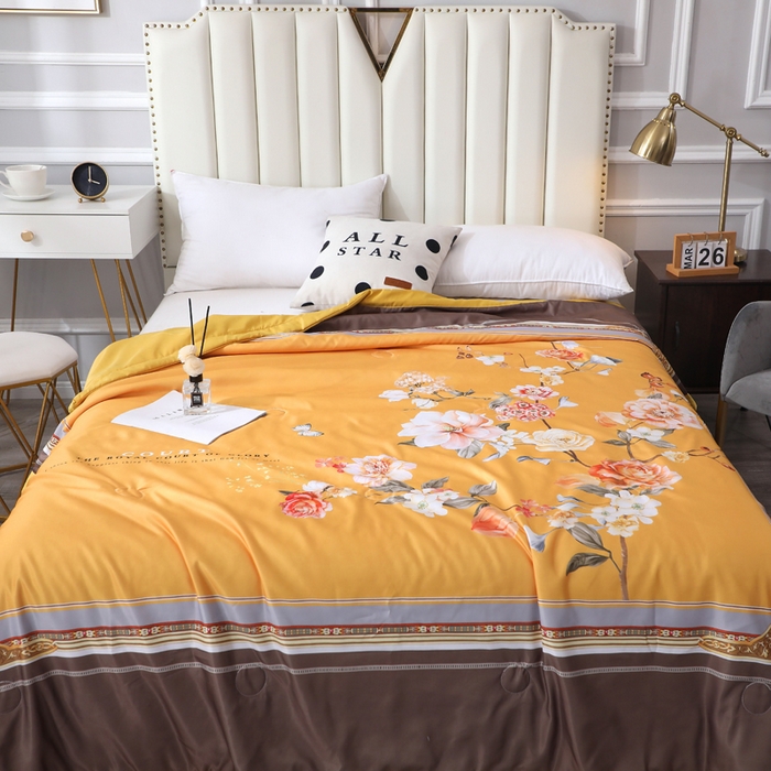 91家纺网 家纺一手货源 找家纺 贝兰仙奴 2025新款水洗天丝大中国风版夏被 富贵花开黄