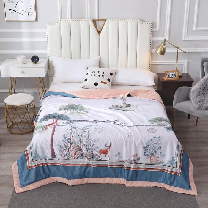 91家纺网 家纺一手货源 找家纺 贝兰仙奴 2025新款水洗天丝大中国风版夏被 梦回江南