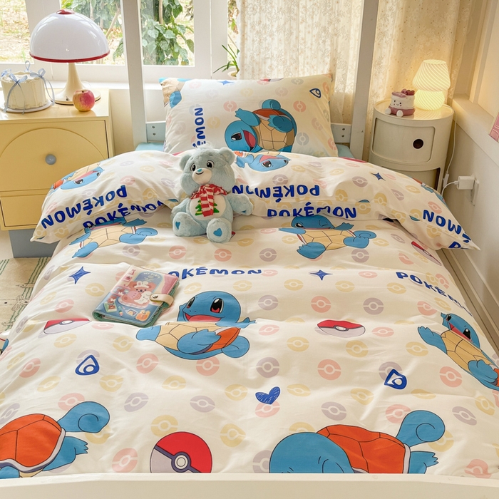 91家纺网 家纺一手货源 找家纺 金爱家 2025新款宝可梦正版授权纯棉卡通皮卡丘学生宿舍三件套四件套系列 棉宝可梦-欢快杰尼龟
